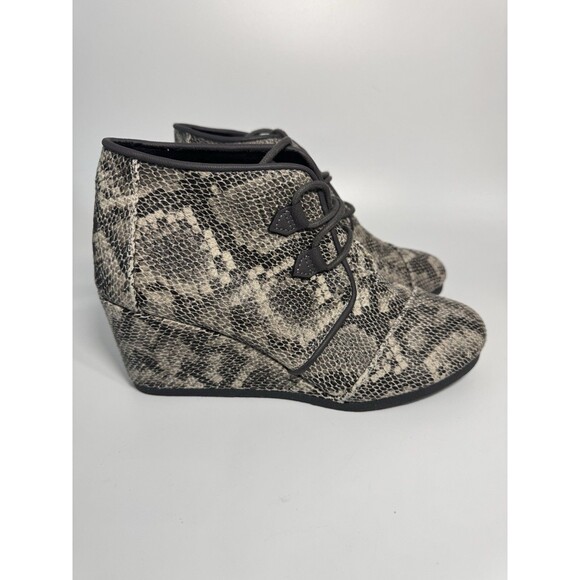 NEW Toms Kala Leather Snakeskin Print Lace Up Wedge Booties Womens 9 - Picture 2 of 12
